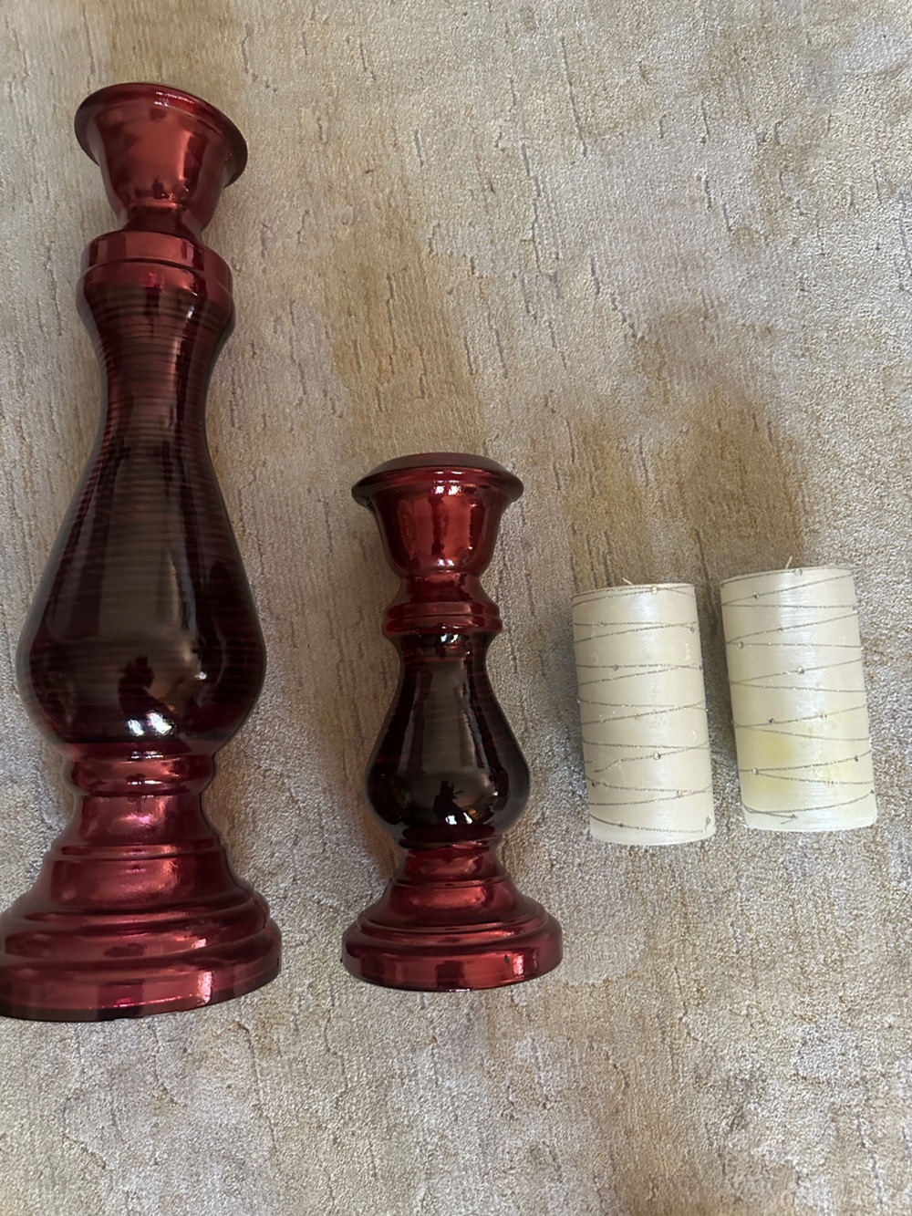 Red Decorative Glass Candle Holders with White Candles